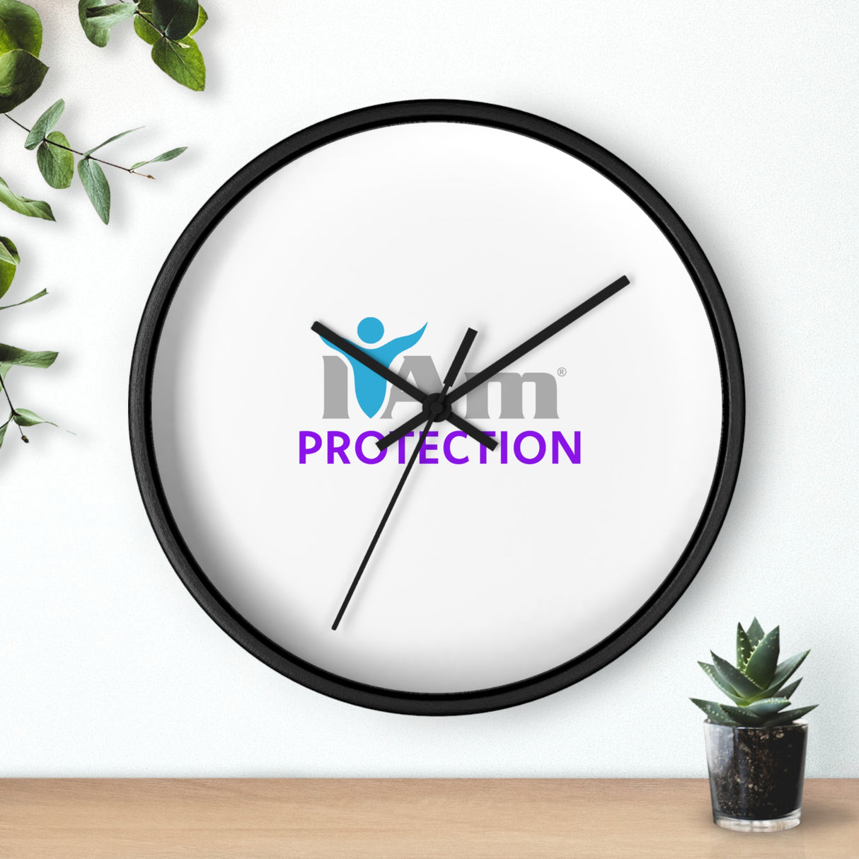 "I Am Protection" Motivational Wall Clock - Modern Home Decor for Mindfulness and Serenity