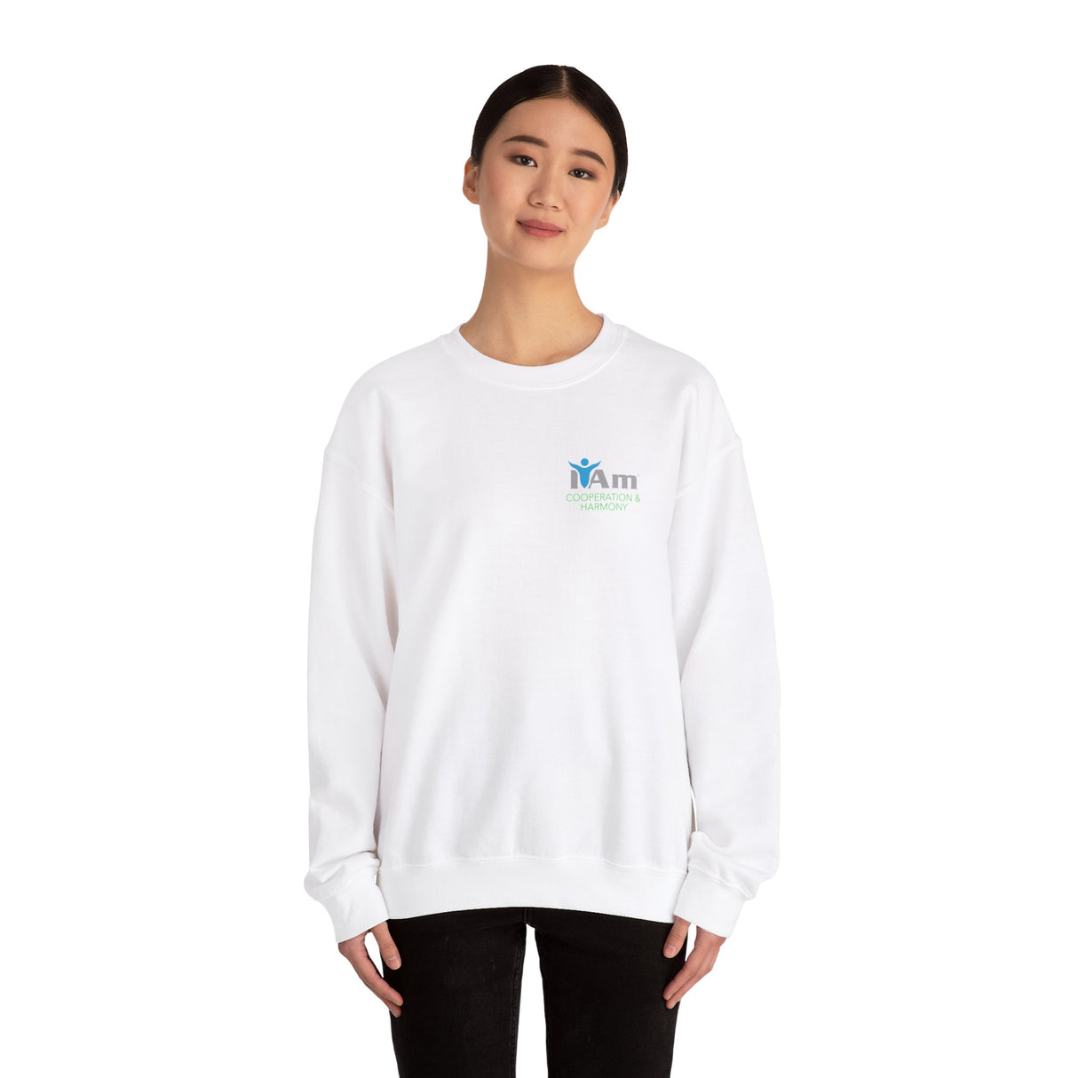 "I Am Cooperation and Hamony" Affirmation Unisex Crewneck Sweatshirt - I Am Cooperation and Harmony Inspirational Design