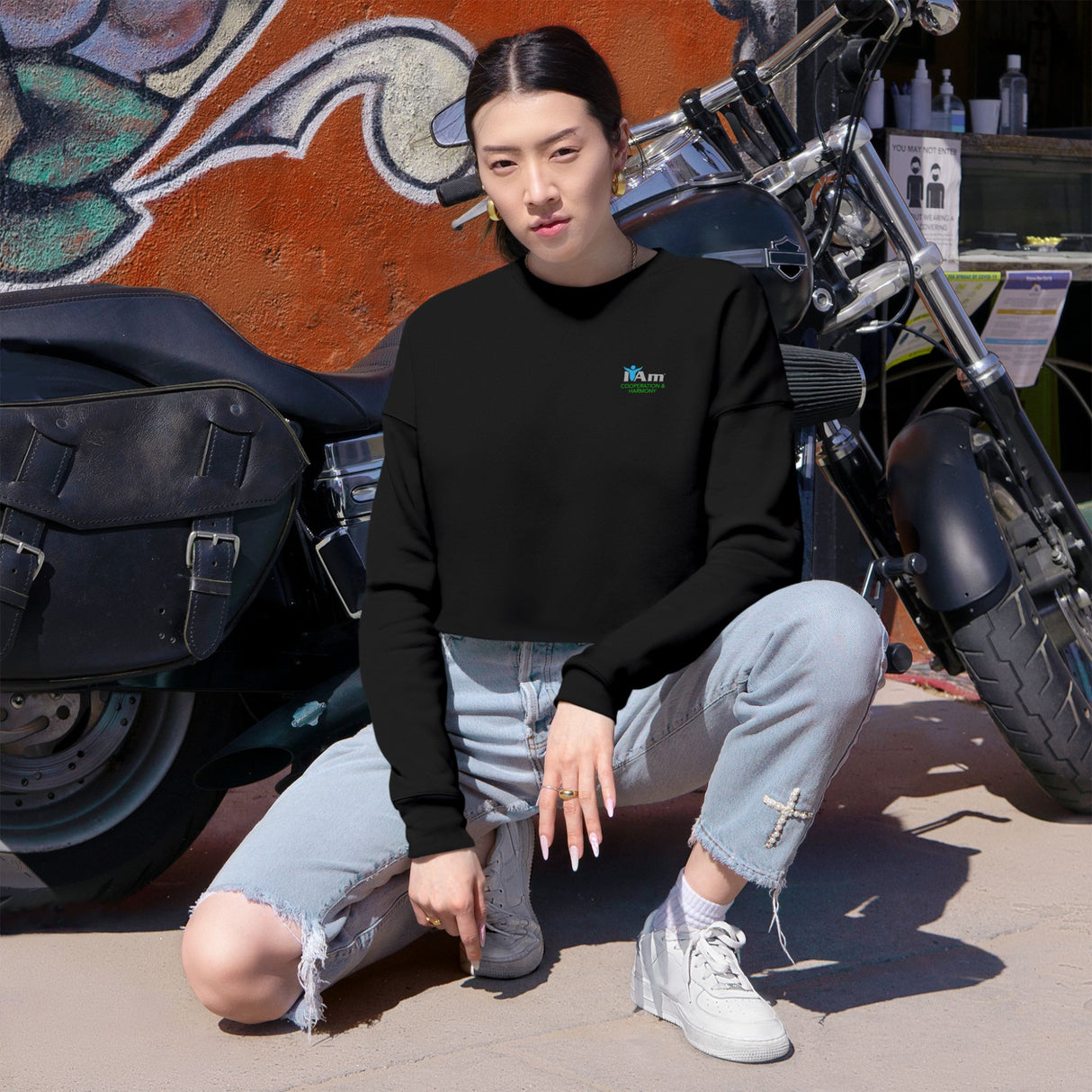 'I Am Cooperation and Harmony' Stylish Women's Cropped Sweatshirt - Perfect for Casual Looks