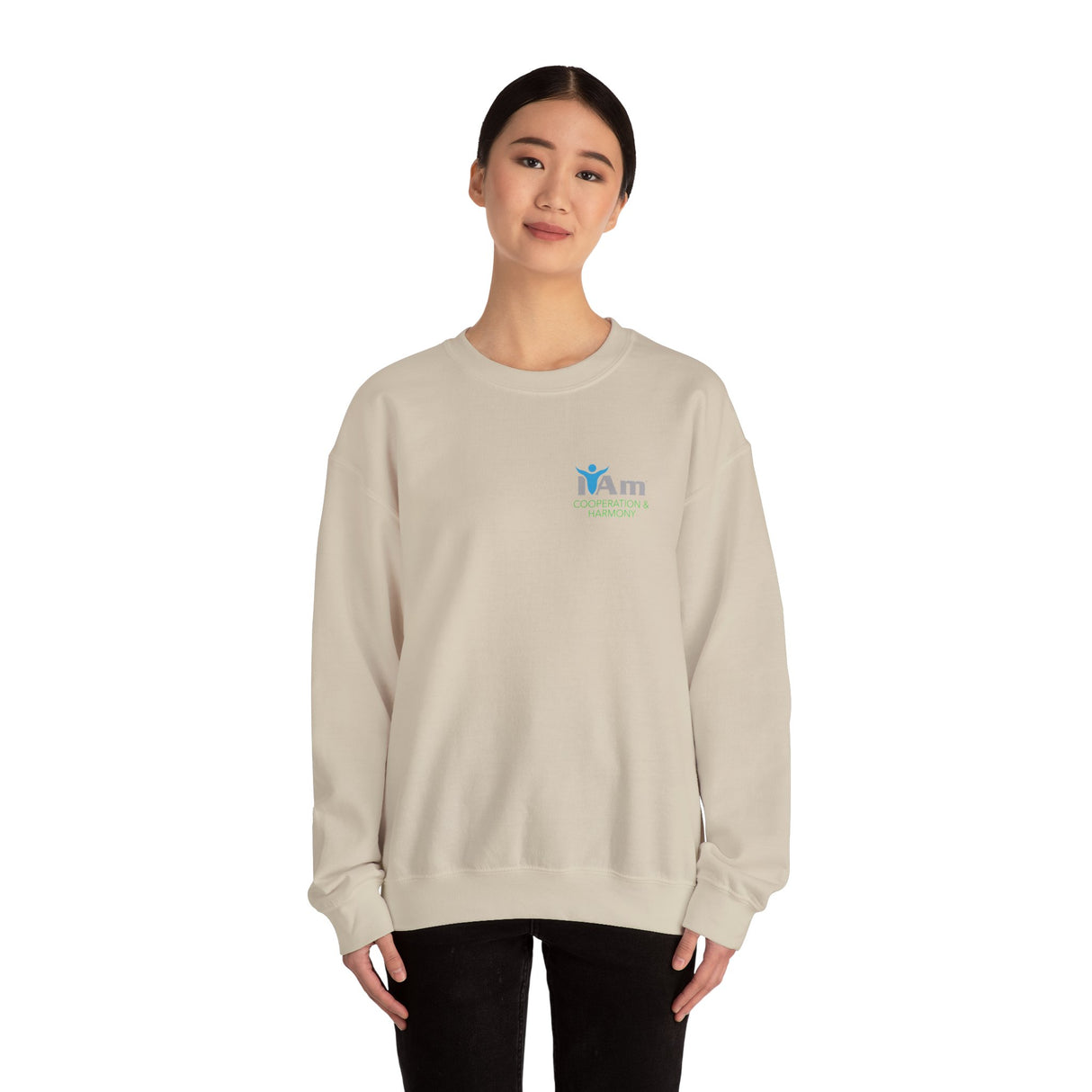 "I Am Cooperation and Hamony" Affirmation Unisex Crewneck Sweatshirt - I Am Cooperation and Harmony Inspirational Design