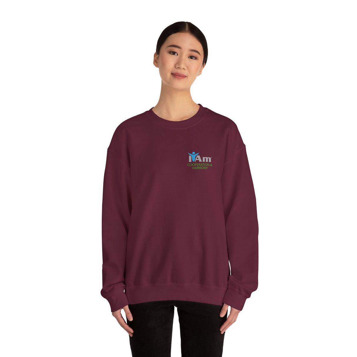 "I Am Cooperation and Hamony" Affirmation Unisex Crewneck Sweatshirt - I Am Cooperation and Harmony Inspirational Design